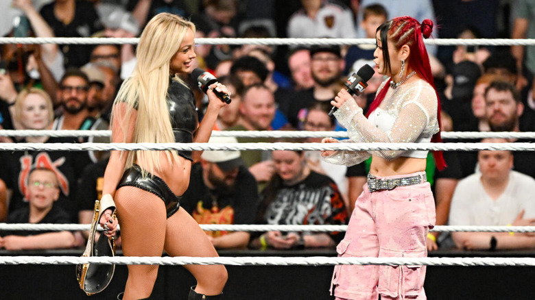 Liv Morgan and IYO SKY face off on the mic on "WWE Raw"