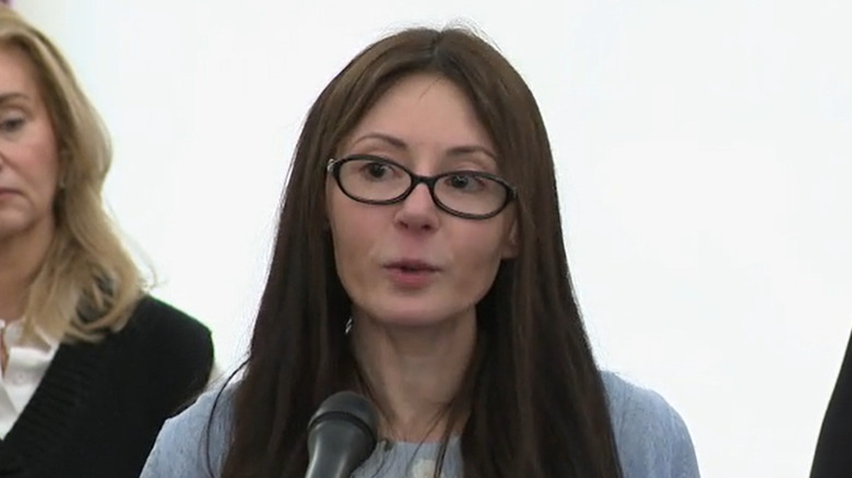 Janel Grant speaks at a Connecticut Alliance to End Sexual Violence briefing