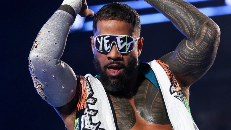 Jey Uso hits his YEET on the turnbuckle ahead of a King of the Ring tournament match on WWE SmackDown