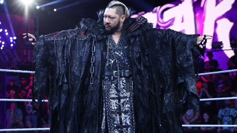 Naraku, dressed in his entrance attire, poses in the ring before a match on an episode of "WWE NXT."