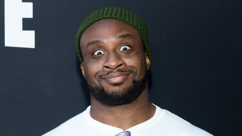 WWE's BigE attends the Epic Games Hosts Fortnite Party Royale
