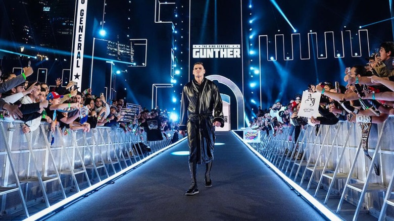 GUNTHER heads down to the ring at the Royal Rumble in Saudi Arabia ahead of his match against AJ Styles.
