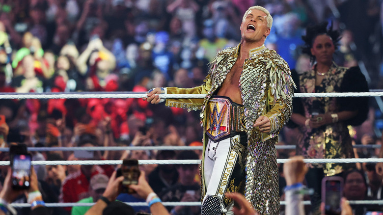 Rhodes entering the ring with his Undisputed WWE Championship at WrestleMania 42