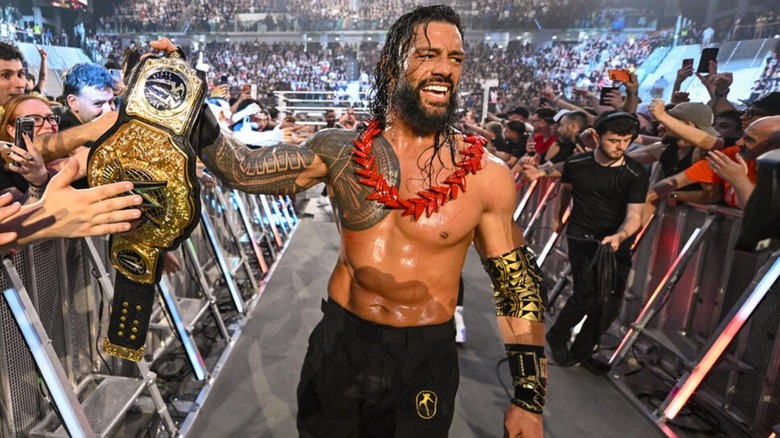 Roman Reigns after winning at Clash in Italy