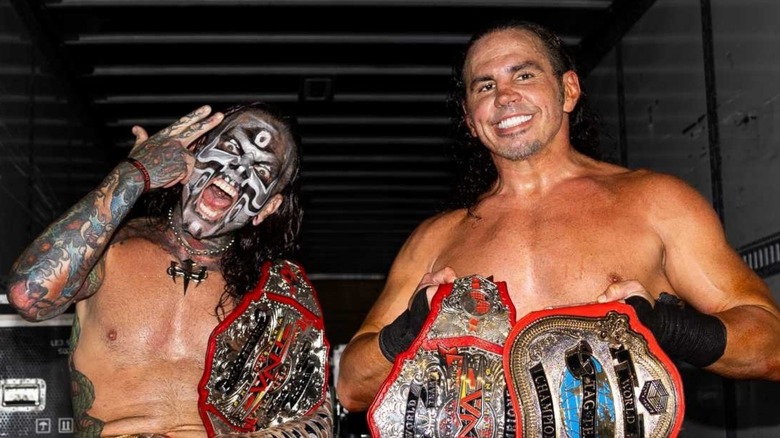 Jeff and Matt Hardy pose together backstage