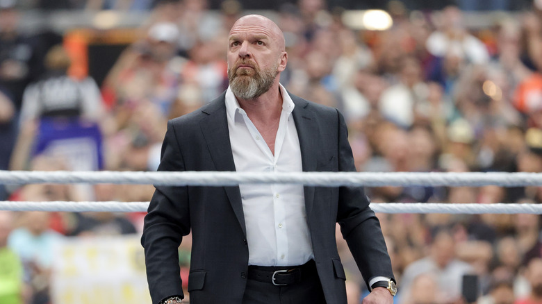 WWE Chief Content Officer Paul Levesque speaks during WrestleMania 41 at Allegiant Stadium on April 19, 2025 in Las Vegas, Nevada.