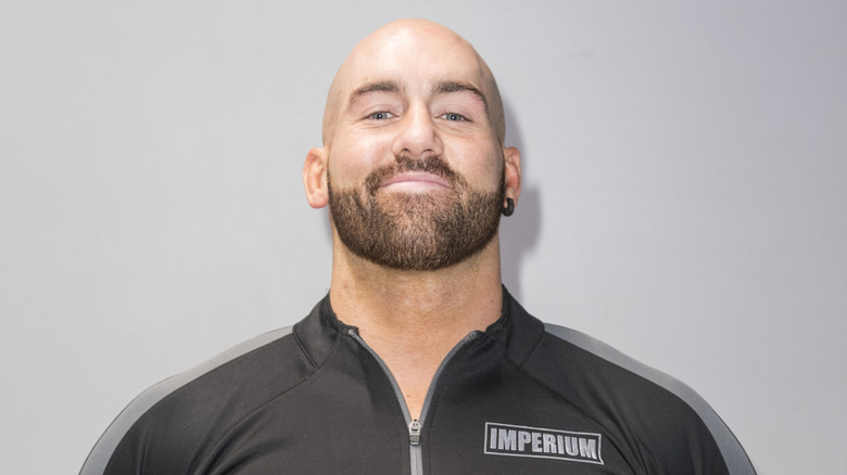 Giovanni Vinci of European professional wrestling stable Imperium attends a photocall during the WWE Live Sho