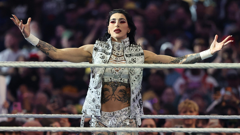 Rhea Ripley is introduced before her match against Jade Cargill for the WWE Women's Championship during WrestleMania 42