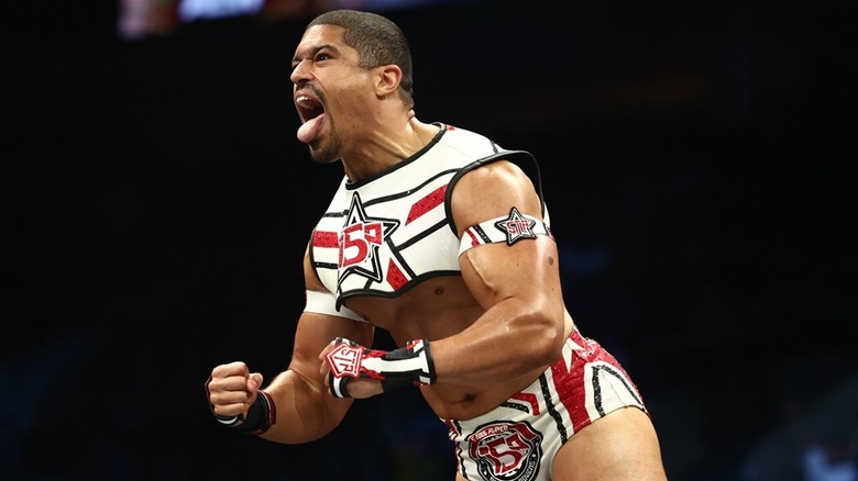 Anthony Bowens gives a mighty pose to the AEW audience before wrestling his scheduled match
