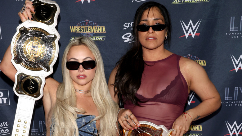 Liv Morgan and Raquel Rodriguez wearing sunglasses