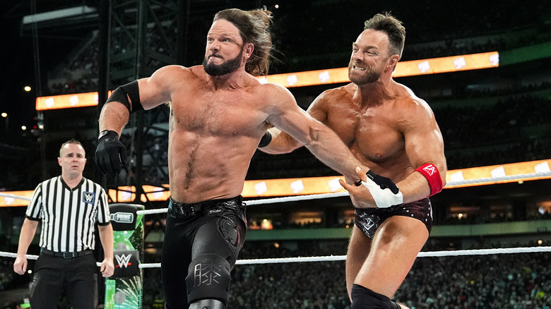 LA Knight wrestling AJ Styles at WWE WrestleMania 40