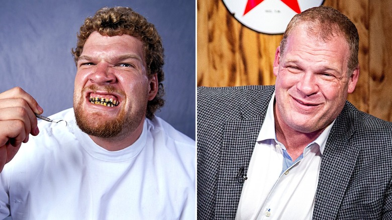 Glenn Jacobs reacting to an old promotional picture of his pre-Kane character, Isaac Yankem.