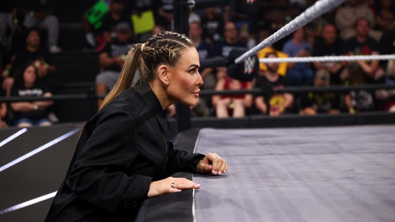 WWE star Natalya stands ringside during a match on the May 26, 2026 edition of "WWE NXT."