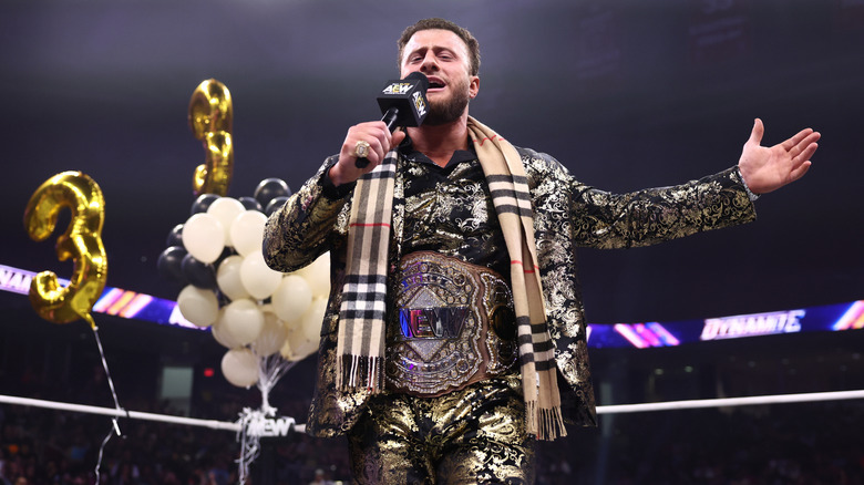 AEW World Champion MJF celebrates his third reign with the title during a celebration in the ring during the May 27, 2026 edition of "AEW Dynamite."