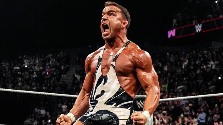 Chad Gable shouting towards the crowd after returning during an episode of "RAW."