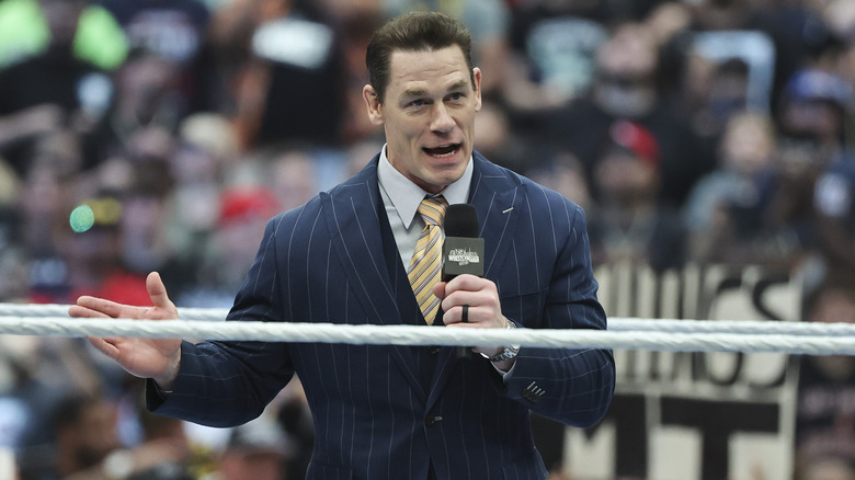 John Cena hosts WrestleMania 42 at Allegiant Stadium on April 18, 2026 in Las Vegas, Nevada.