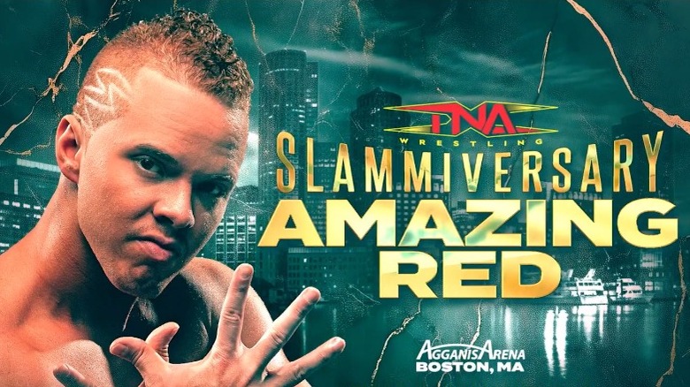 A promotional advertisement that shows Amazing Red as a featured talent for TNA's upcoming Slammiversary event
