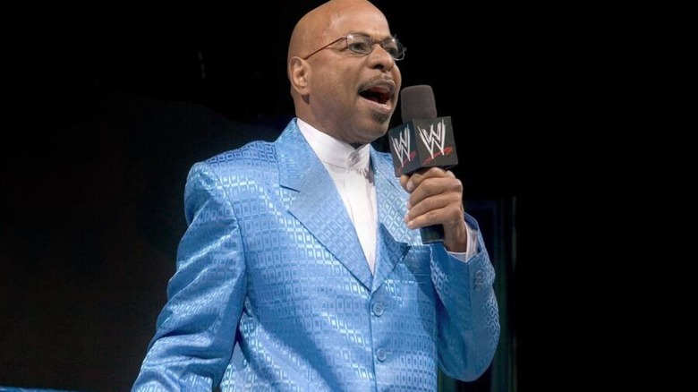 Theodore Long delivers a promo in the ring during an episode of WWE programming.
