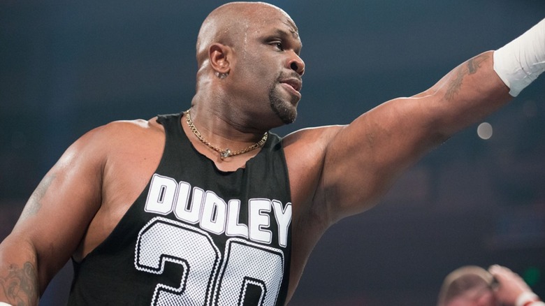 D-Von Dudley motions in the ring during a match on WWE programming.