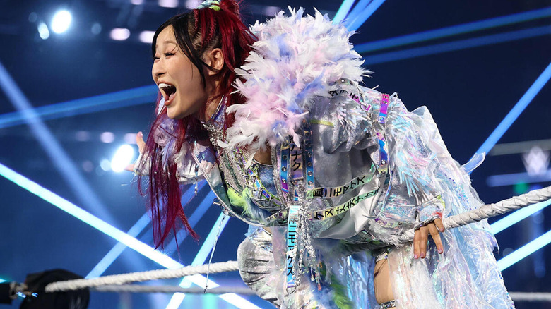 IYO SKY posing on the ropes