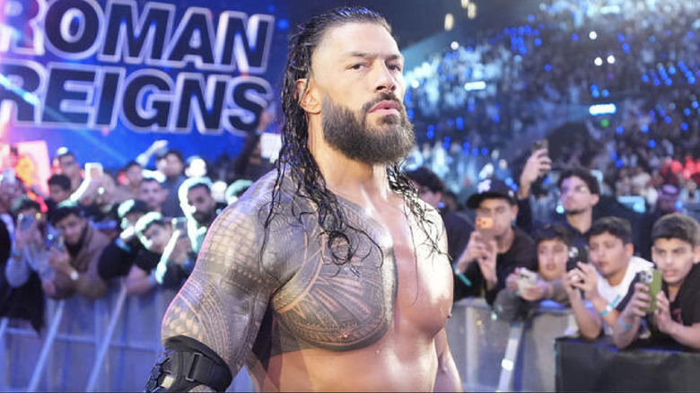 Reigns standing on the entrance ramp