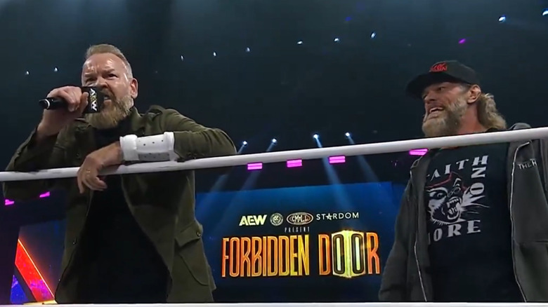 Christian Cage and Adam Copeland address the Dogs in the ring