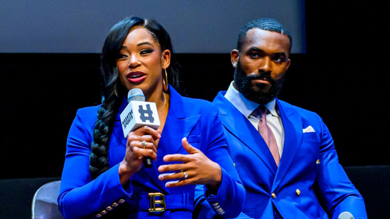 Bianca Belair and Montez Ford speak during the 2024 Hashtag Sports conference