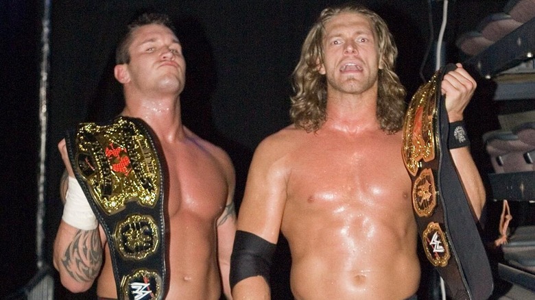 Randy Orton and Edge during their run as the WWE World Tag Team Champions.