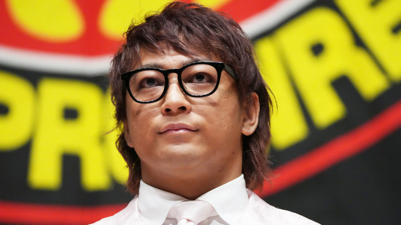 NJPW star Shota Umino looks on during a press event