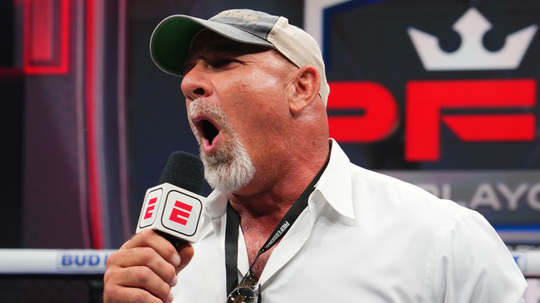 Bill Goldberg speaks to the crowd during PFL 2023 week 7