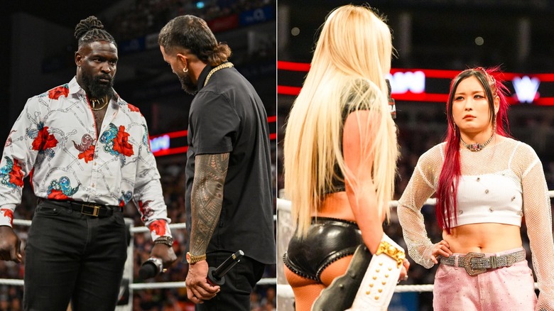 Oba Femi stares down Jey Uso & Liv Morgan face to face with IYO SKY on 
