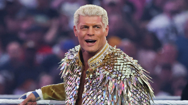 Cody Rhodes is introduced before his match against Randy Orton for the Undisputed WWE Championship during WrestleMania 42 at Allegiant Stadium on April 18, 2026 in Las Vegas, Nevada.
