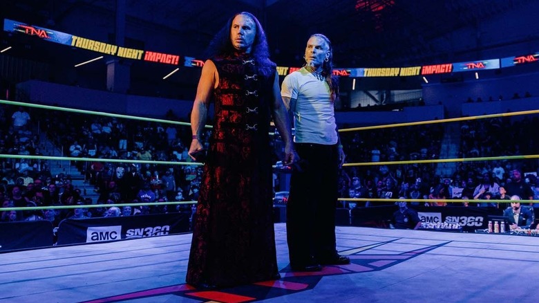 Matt and Jeff Hardy standing in TNA ring