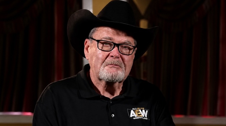 Jim Ross prepares for an interview on AEW programming