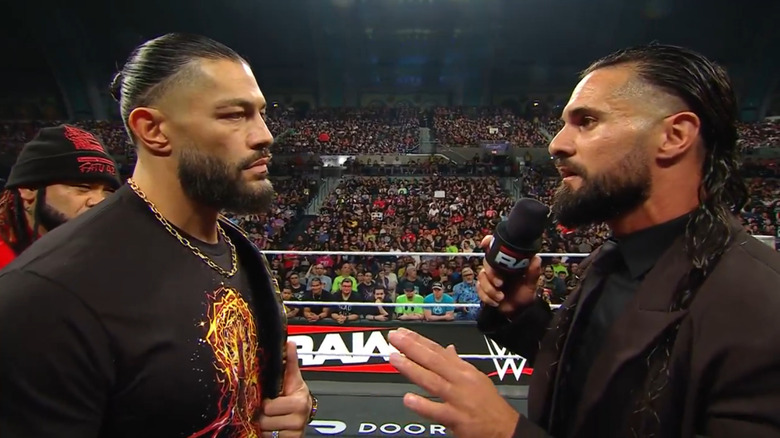 Seth Rollins confronts Roman Reigns and Jacob Fatu