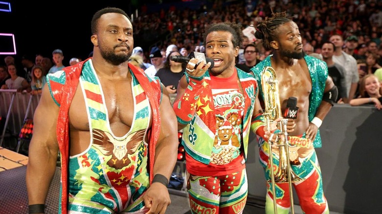 Big E, Xavier Woods, and Kofi Kingston during a promo segment on the way to the ring.
