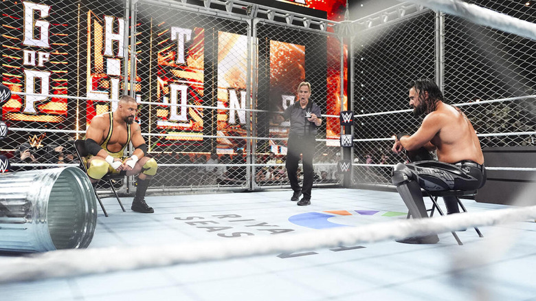 Seth Rollins and Bron Breakker stare each other down