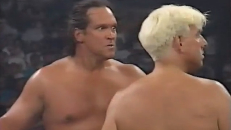 Steve McMichael stares at Ric Flair at WCW Great American Bash 1996