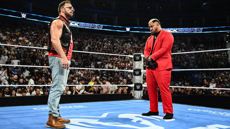 LA Knight in the ring with Solo Sikoa on "WWE SmackDown"